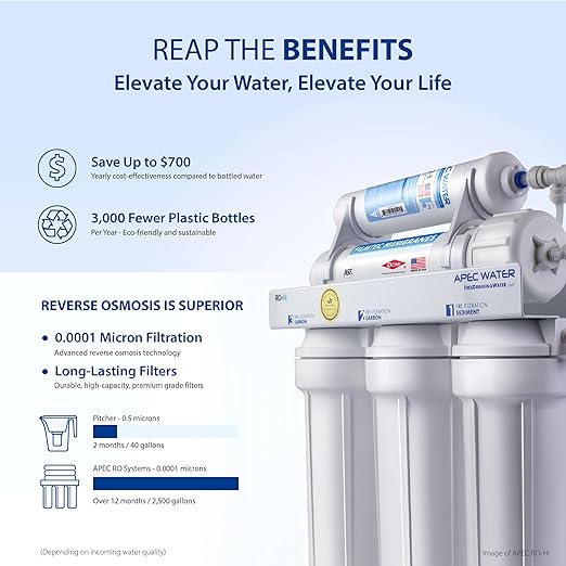 APEC Water Systems ROES-50 Essence Series Top Tier 5-Stage WQA Certified Ultra Safe Reverse Osmosis Drinking Water Filter System