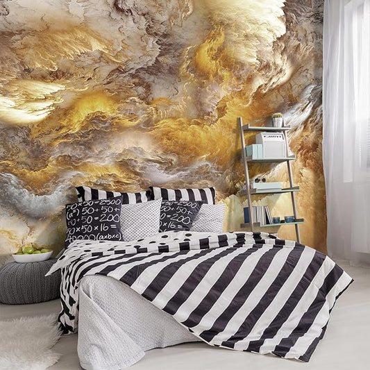 '-Golden Clouds Ceiling Fabric Wallpaper Living Room Bedroom Bathroom Modern Boys Girls Kids Room Abstract Large Mural- 160"x108"（ not Peel and Stick）