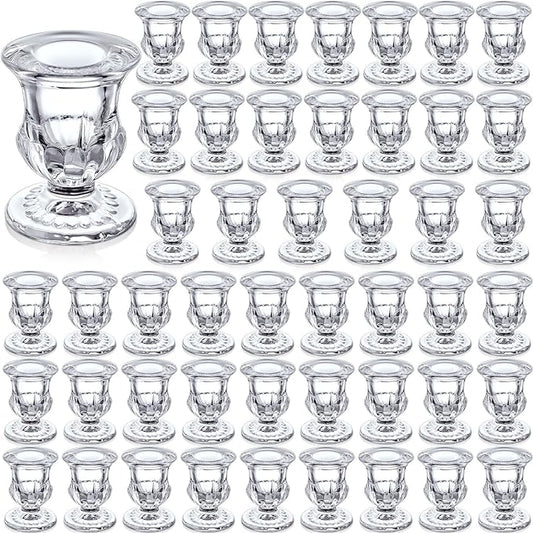Foaincore 48 Pcs Glass Candlestick Holders Bulk 2.5 Inch Taper Candle Holders Small Ritual Candle Stand Table Centerpieces for Wedding Christmas Valentine's Festival Party Dining Decorations