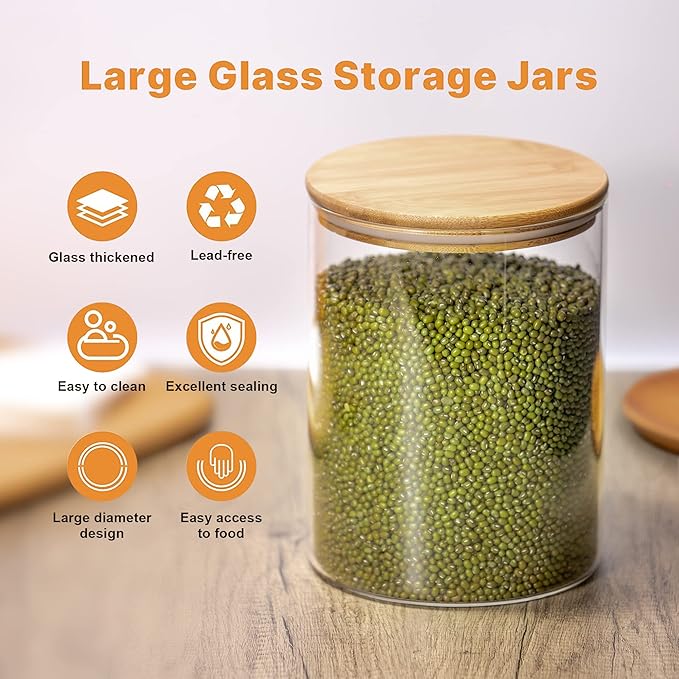 YUNCANG Glass Storage Jars,2 PACK -108oz/3200ml Clear Glass Food Storage Containers with Airtight Bamboo Lid Stackable Kitchen Canisters for Candy,Cookie,Rice,Sugar,Flour,Pasta,Nuts and Spice Jars