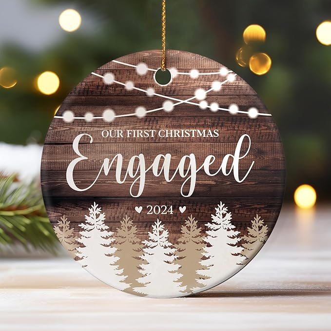 Engagement Gifts for Couples - Our First Christmas Engaged 2024, 1st Christmas Ornament, Wedding Ornaments for Bride, Newlywed, Bridal Shower Gift - Newlywed Keepsake Ornament