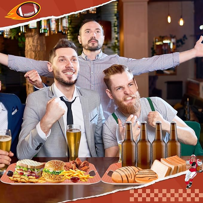 gisgfim 2Pcs Football Serving Trays with Handles 16 x 11 Inch Large Melamine Tray Rectangular Sports Serving Platter Rugby Tray Melamine Dishes for Serving Food Outdoor Dinner Dessert Plates Party Set