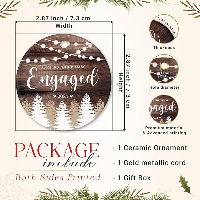 Engagement Gifts for Couples - Our First Christmas Engaged 2024, 1st Christmas Ornament, Wedding Ornaments for Bride, Newlywed, Bridal Shower Gift - Newlywed Keepsake Ornament