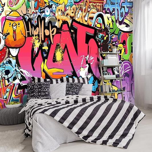 '-Street Art Graffiti Wallpaper Fabric Wallpaper Living Room Bedroom Bathroom Boys Girls Children's Room Abstract Large Wall Mural- 183"x120"（ not Peel and Stick）