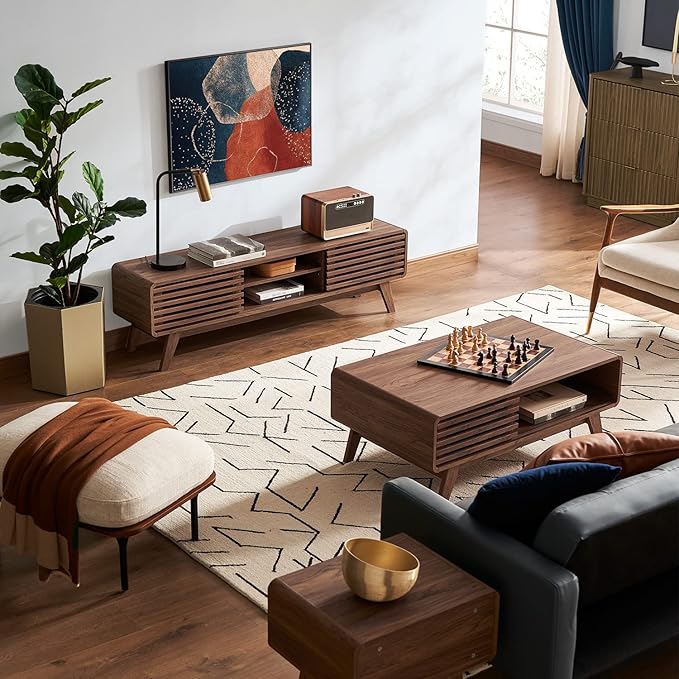 mopio Ensley TV Stand, Mid Century Modern for 55/60/65 inch TV, Farmhouse TV Stand, Entertainment Center with Storage, TV and Media Consol for Living Room (Walnut, 59")