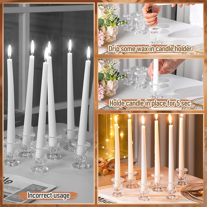 36 Pcs Glass Taper Candle Holders Bulk 2. 5 Inch Clear Candlestick Holder with Long Tapered Candles Candle Sticks Set for Table Centerpiece Wedding Christmas Party Decoration