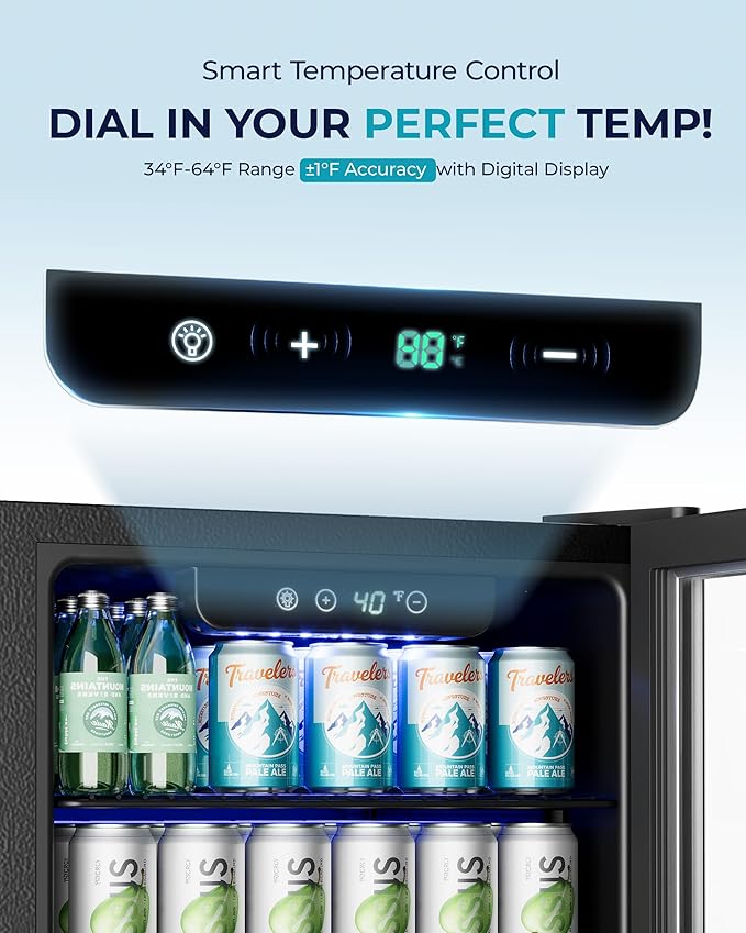 EUHOMY Beverage Refrigerator and Cooler, 128 Can Mini fridge with Glass Door, Small Refrigerator with Adjustable Shelves for Soda Beer or Wine, Home/Bar/Office, Black