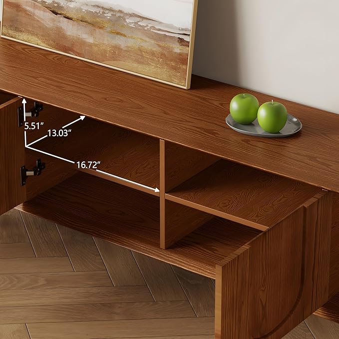 Mid-Century Modern TV Stand, 71'' Walnut TV Stand with Storage, Wooden TV Consoles Entertainment Center TV Table for Living Room, Bedroom