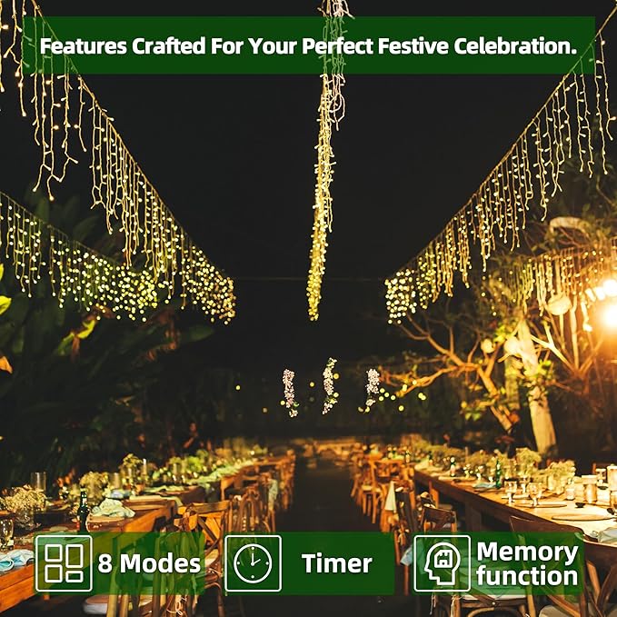 792 LED Christmas Lights with 176 Drops,82ft 8 Modes Fairy Hanging String Lights with Time Waterproof, Plug-in Christmas String Lights for Holiday Wedding Party Christmas Decorations(Warm White)