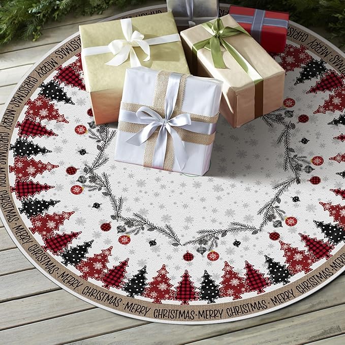 AVOIN colorlife Merry Christmas Christmas Tree Skirt 48 Inch, Christmas Ornaments Snowflake Winter Holiday Tree Mat Decoration