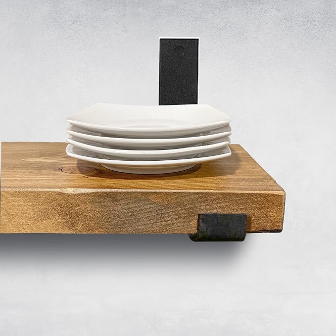 Rustic Shelves with J-Brackets Set of 2, Industrial Shelf, Kitchen Shelves, Solid Wood, Decorative Wall Storage, Heavy Duty, URBANDI (Brown, 12Wx10D)