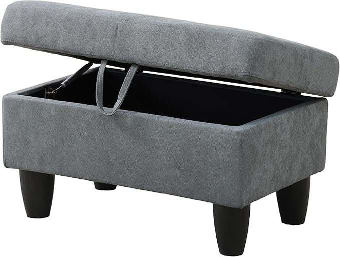Ottoman Rectangular Storage Ottoman Bench, Flannel Footrest Stool Footstool with Lid for Living Room, Bedroom, Entryway, Dark Gray, 28.5"x19"x17.5"
