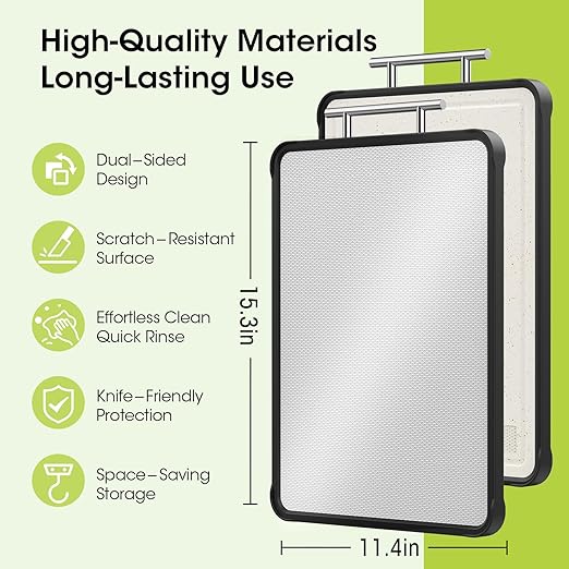 Dishwasher Safe 316 Stainless Steel Cutting Board for kitchen, Double-Sided Pure 316/Wheat Straw PP, Scratch-Resistant Chopping Board with Juice Groove&Grinding Area, Easy to Clean Large Size 16"*11"