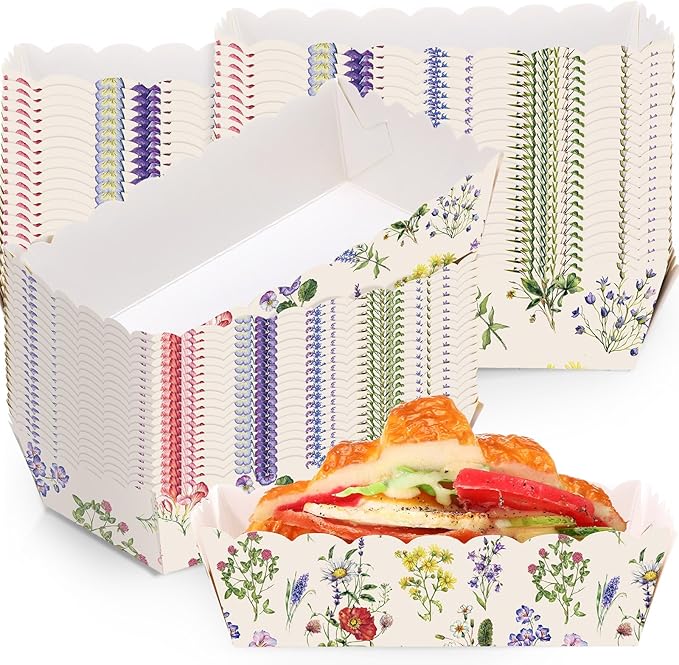48 Pcs Wildflower Paper Food Trays Vintage Floral Nacho Boat Trays Disposable Snack Holder for Spring Birthday Flower Party Baby Shower Bridal Wedding Supplies