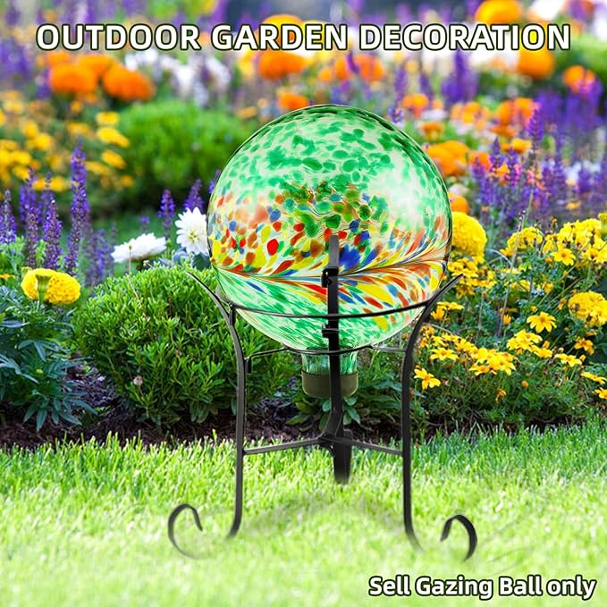 VOREEN 10-Inch Glass Gazing Ball, Outdoor Gazing Globe, Reflective Ball Yard Decoration for Homes, Patio, Lawn and Gardens, Gift for Mom Wife Friend, Phoenix Tail Design, Green