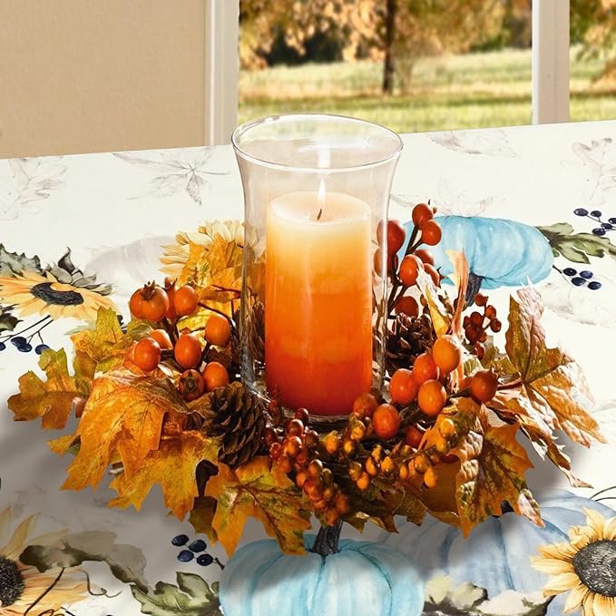 Fall Pumpkin Tablecloth Buffalo Plaid Thanksgiving Autumn Table Cloth 60"x102", Waterproof Fall Table Cover for Fall Harvest Party Decoration-Blue Pumpkin