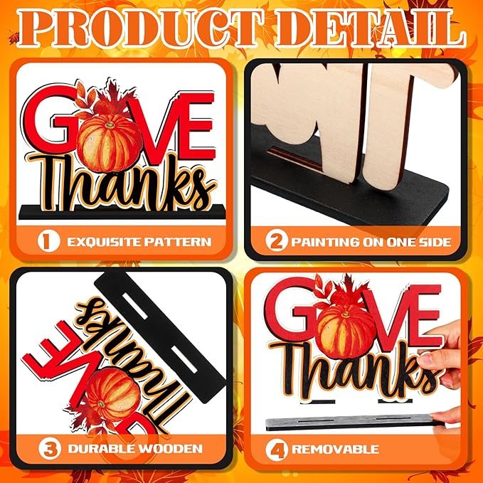 6 Pcs Thanksgiving Wooden Table Decorations Happy Harvest Party Supplies Thanksgiving Turkey Pumpkin Table Centerpieces for Home Indoor Give Thanks Be Thankful Holiday Party Decor