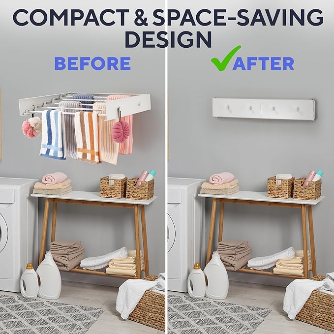 Foldable Wall Mounted Drying Rack 28 inch - Easy to Install Hanging Rack for Laundry Room - Space Saving Design with 55-lb Capacity - Perfect Drying Racks for Clothes Towels & More