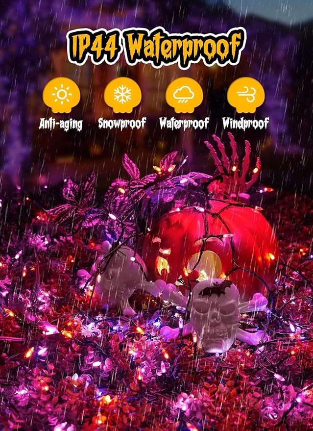 Battery Operated Halloween Indoor String Lights, 8 ft 20 LED Orange and Purple Mini Tree Lights with Timer, Indoor Outdoor Patio Garland Window Decor for Party Christmas Halloween Decorations