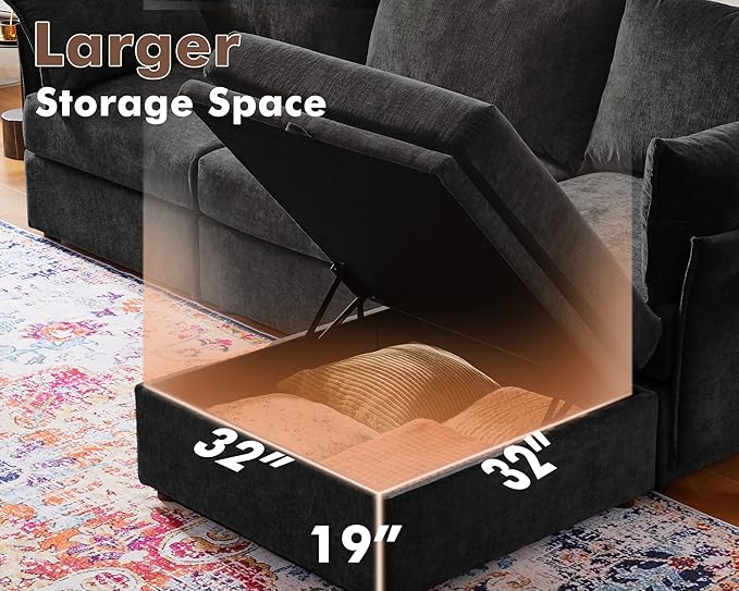 102.6" Luxury Modular Sleeper Sofa Bed 6 Seat Reversible Sectional Couch Deep Seat with Storage Chaises Removable Cover for Living Room, Apartment - Chenille Black