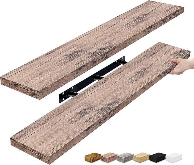 Sorbus Floating Shelves for Wall - 48 Inch Long Bathroom Shelves, Wall Decor for Bedroom, Kitchen, Living Room & Book Storage - Mounted Floating Shelf with Invisible Brackets Mahogany, 2 Pack