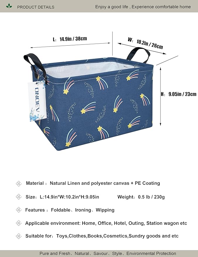 Rectangular Folding Laundry Basket,waterproof Canvas Basket,gift basket,Suitable for children's room,Office,Clothes,Toys Storage（Blue Meteor)