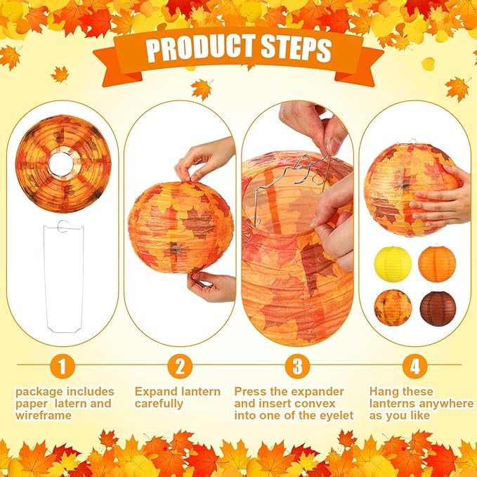 28 Pcs Fall Party Decoration Thanksgiving Party Supplies Include Friends Giving Banner Autumn Paper Lanterns Pom Pom Hanging Fans Bunting Garland Swirl Streamers for Thanksgiving Harvest