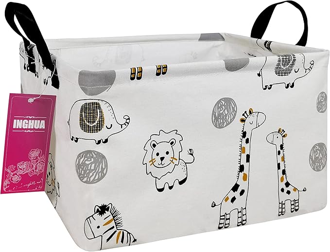 Rectangular Storage Basket Fabric Organizer Bin for Toys,Books,Clothes,Gifts,Pets-Perfect for Home,Office,Nursery,Dorm,Shelf(Rec-Animals)