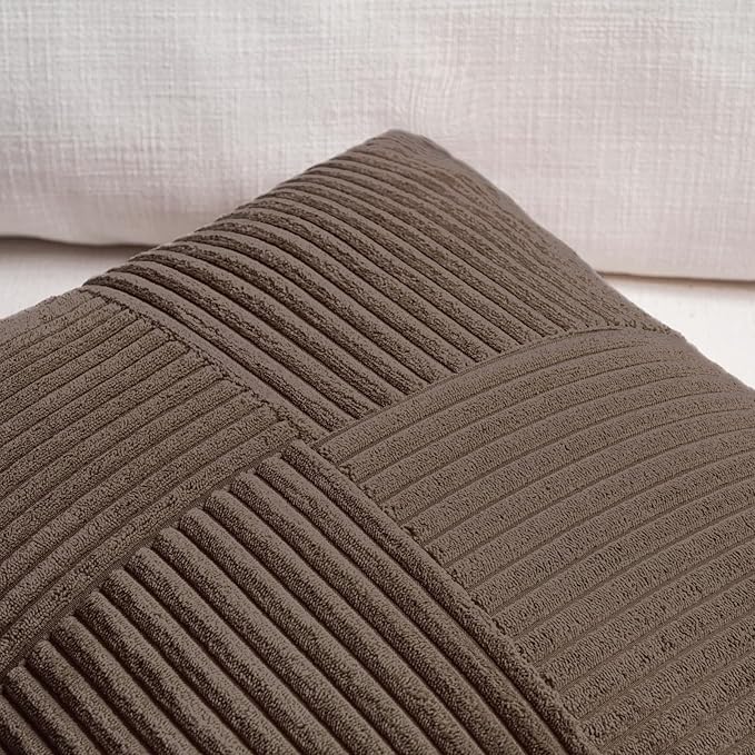 Fancy Homi 2 Packs Dark Brown Decorative Throw Pillow Covers 16x16 Inch for Living Room Couch Bed Sofa, Rustic Farmhouse Boho Home Decor, Soft Corss Patchwork Corduroy Textured Cushion Case 40x40 cm