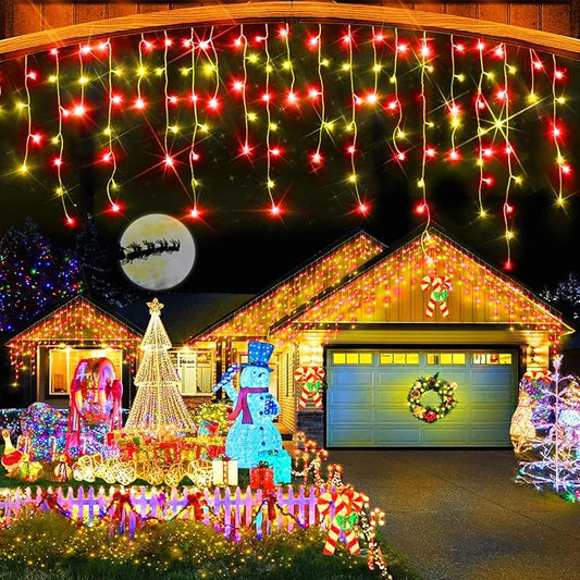 49FT Christmas Lights, 480 LED Ice Lights for Outside Clear Wire Twinkle Lights with 8 Modes Timer Waterproof for Christmas Party Tree Holiday Patio Yard Home Decor(Red and Warm White)