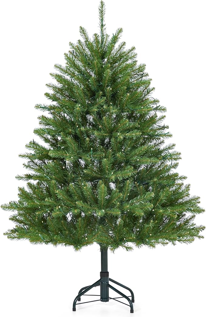 4.5FT Pre-Lit Artificial Christmas Tree with Color Lights,Green PE & PVC Artificial Xmas Tree,Easy Assembly, Full Branch Tips& Foldable Stand for Home, Office, Party Decoration for Xmas Holiday
