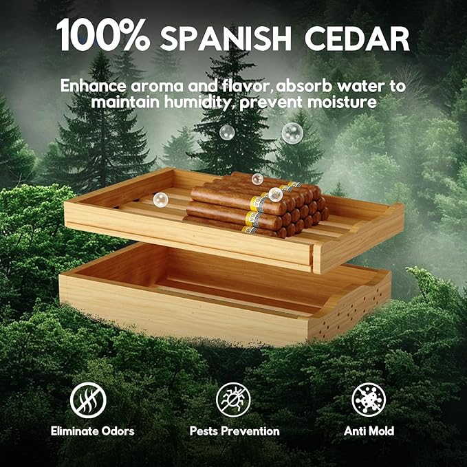 Electric Cigar Humidor Cabinet 35L, Tylza Electric Humidors for Cigars with Temp & Humidity Control, Digital Hygrometer, Lock, Refrigerator, Cigar Humidors with Cedar Wood Drawer Shelves, 260 Cigars