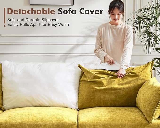 134.6" Modular Sectional Sofa, Oversized 4 Seater Couch with Removable Yellow Chenille Fabric Cover, Deep Seat & High Backrest for Living Room, Office & Apartment