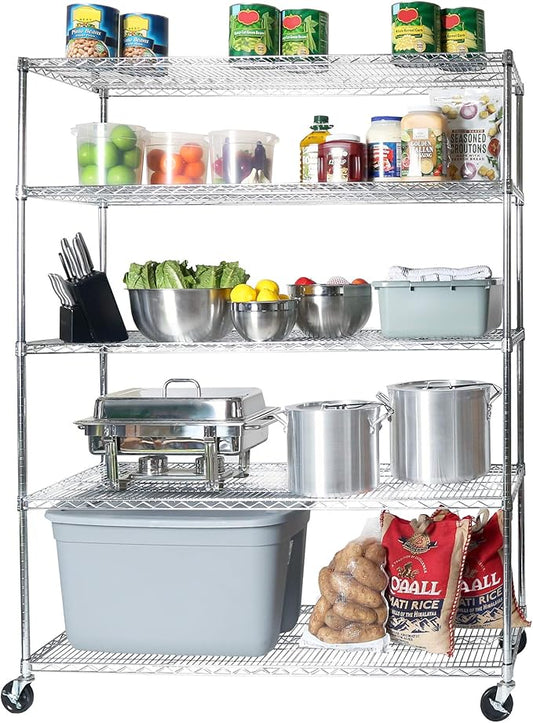 Seville Classics UltraDurable Heavy Duty NSF Solid Steel Wire Rack Storage Unit Wheels, 5-Tier Shelving, 60" W x 24" D