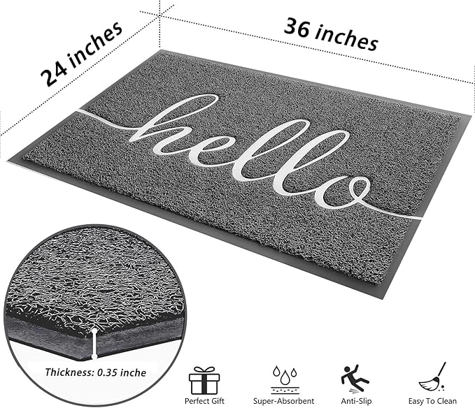 Door Mat (36"x24",Grey), Durable Welcome Mat Low Profile Floor Mat Front Doormat Non Slip Mats Entrance Rectangular Easy to Clean Doormat, for Entryway, Patio, High Traffic Areas