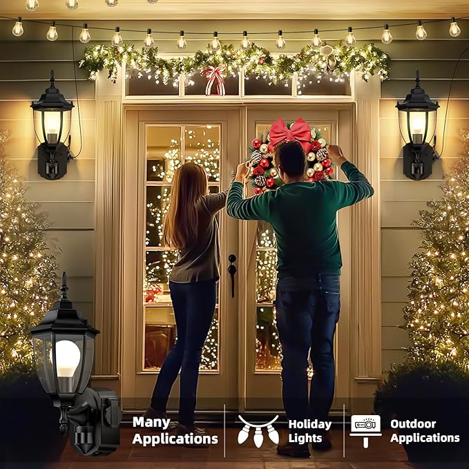 2 Pack Porch Lights Outdoor with Outlet, Motion Sensor Outdoor Wall Lights, Updated Dusk to Dawn Exterior Lighting Fixtures Waterproof Anti-Rust Aluminum Outside for House Entryway Garage, Black
