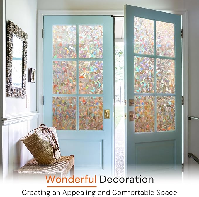DOWELL Window Privacy Film, Rainbow Window Film, Decorative Stained Glass Clings, Static Cling Door Sticker, Non-Adhesive 3D Decals for Home UV Protection, Dark Brown, 35.4 x 78.5 inches