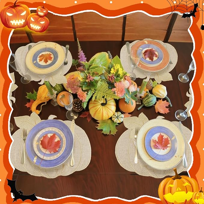 Halloween Pumpkin Placemats Set of 6 Halloween Table Decorations Indoor Round Fall Placemats for Farmhouse Harvest Party Kitchen Dinning Decorations