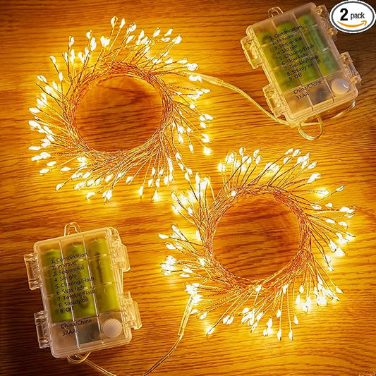 2 Pack Fairy Lights Battery Operated, 5Ft 60 LEDs Firecracker Twinkle Lights with Remote, Copper Wire String Lights for Bedroom Wedding Wreath Meson Jar Indoor Outdoor Decoration, Warm White