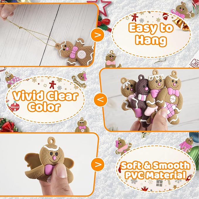 Gingerbread Man Ornaments Christmas Tree Decorations - 12pcs Pink Gingerbread Man Christmas Decorations Hanging Ornaments for Holiday Xmas Tree Home Decor