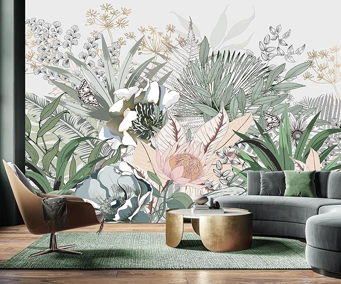 AFZEVEB-Tropical Jungle Wallpaper Botanical Large Floral Wall murals for Bedroom 136"x96" (Not Peel and Stick)