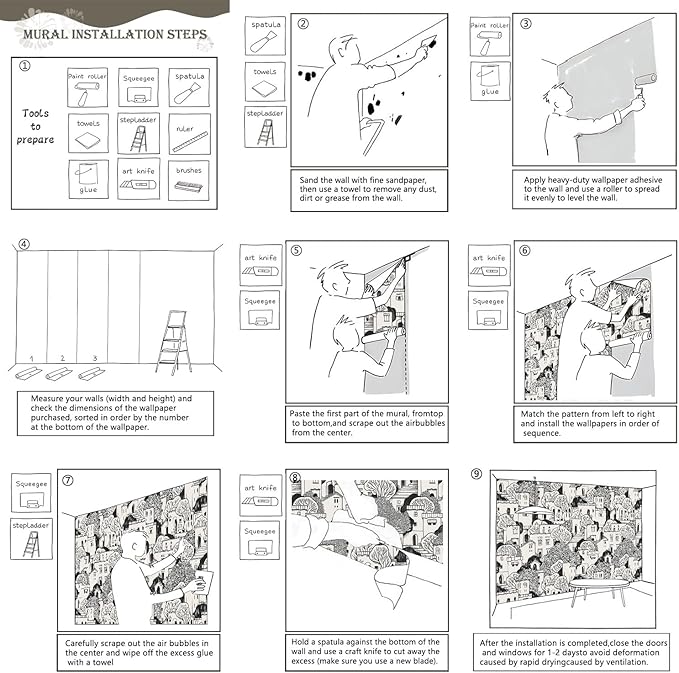 AFZEVEB-Black House with Trees Nursery Wallpaper murals for Bedroom 159"x107" (Not Peel and Stick)