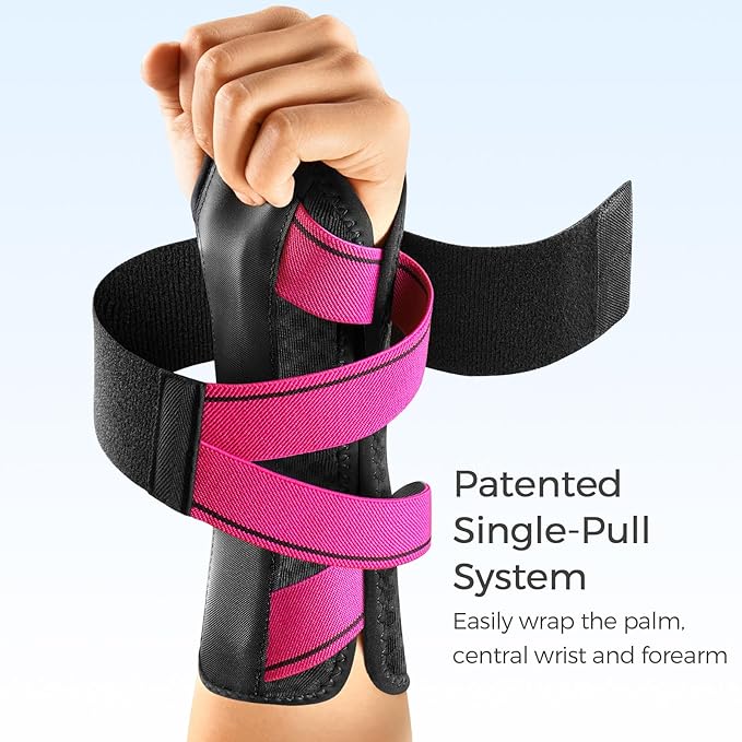 FREETOO Wrist Support Brace Left Hand for Tendonitis, Sprained Wrist, Pain Relief Wrist Splint for Carpal Tunnel, Arthritis, Fit Women and Men, Wrist Immobilizer for Sleeping (L/XL, Black/Pink)