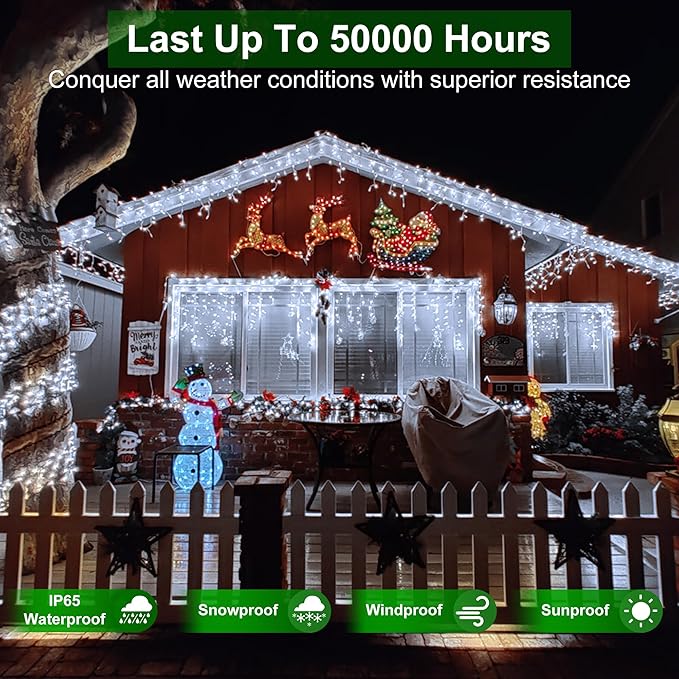 666 LED 66FT Icicle Lights Waterproof- 148 Drops 12 Modes Christmas Light with Memory Timer, Dimmable Christma TreeLights for Roof Balcony Holiday Gifts Cool White