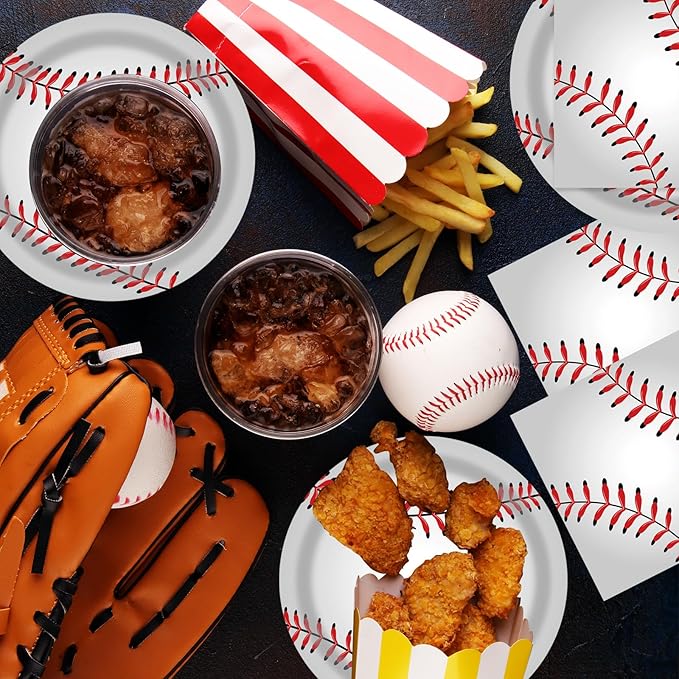 40 Pcs Baseball Party Dessert Plates and Napkins Sets 9" Paper Plates and 6.5" Napkins Party Supplies Tableware Decoration For Birthday Picnic