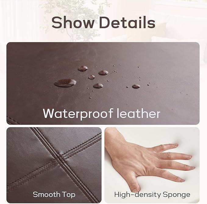 HUIMO Square Leather Storage Ottoman,Ottoman Coffee Table with Storage for Living Room (Brown)