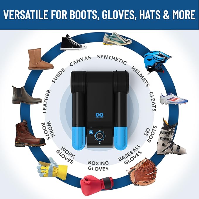 Foldable & Compact Boot Dryer & Boot Warmer with Timer, Fast 2-Hour Drying, Heavy-Duty Shoe Dryer for Work Boots, Sneakers, Gloves, Helmets & more – 2 Tube Design Everlasting Comfort