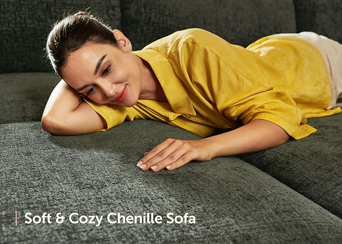 HONBAY Modular Sectional Sofa with Storage Seats, L Shaped Sectional Couch with Storage, Chenille Sectional Couches for Living Room, Green