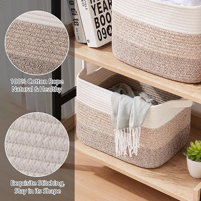 Storage Baskets for Organizing, Woven Baskets for Shelves, Rectangle Decorative Organizer for Storage Clothes, Toy, Books, Towels Nursery Bins 3 Pack (Gradient Yellow)