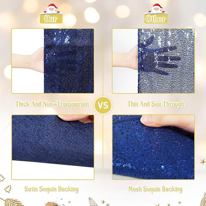 Eternal Beauty Christmas Tree Skirt, 70 Inch Navy Blue Sequin Tree Skirt Small Xmas Tree Skirt for Christmas Tree Decorations